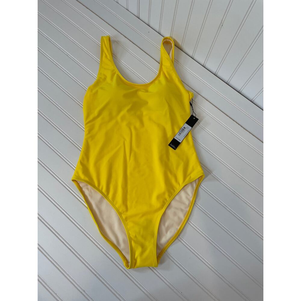 NWT Nicole Miller Womens Swimsuit Yellow Scoop Back Padded 1-PC Bathing suit M